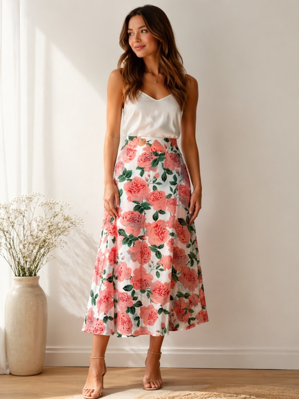 Show Me Your Mumu Floral Midi Skirt | Peach Rose Print | Feminine Spring Summer